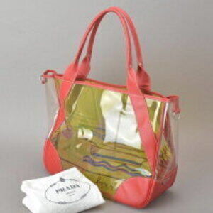 Prada vinyl tote bag leather red clear shoulder yachts pools ocean